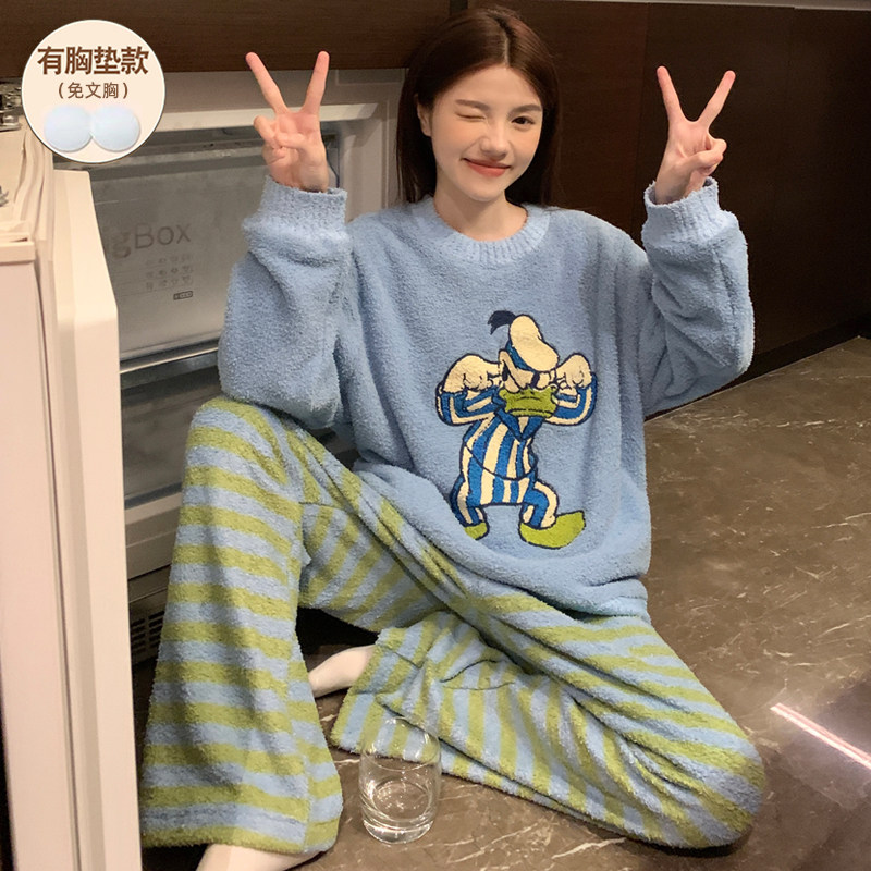 可爱唐老鸭睡衣女款冬季软绵珊瑚绒加厚带胸垫2025新款可外穿套装,女士内衣/男士内衣/家居服,睡衣/家居服套装,淘宝优惠券,粉丝福利购,淘宝优惠卷