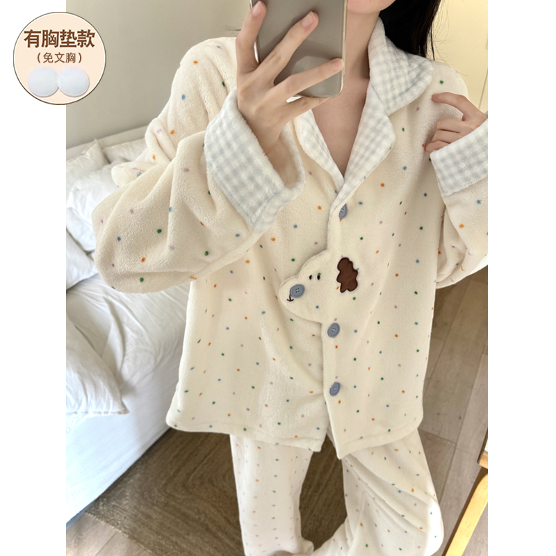 冬季睡衣女款加绒珊瑚绒法兰绒