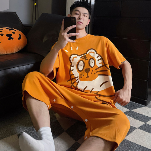 连体睡衣男夏季情侣薄款短袖纯棉
