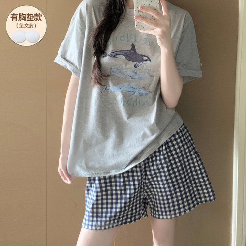 睡衣女带胸垫夏季纯棉2026年新款