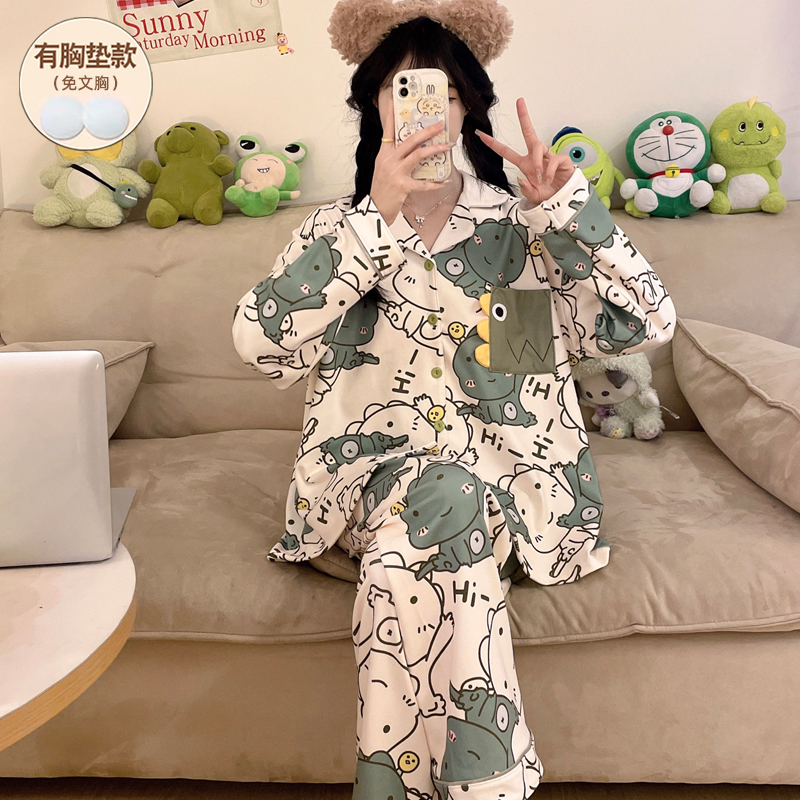 德绒带胸垫睡衣女款秋冬季可外穿