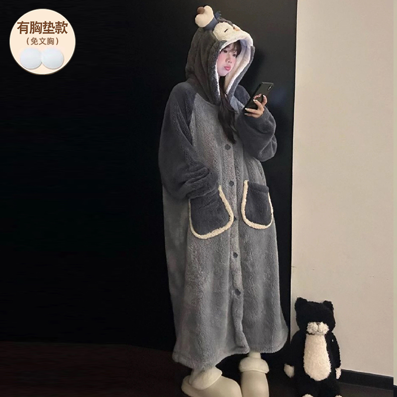 珊瑚绒睡袍冬加厚女款睡衣可外穿