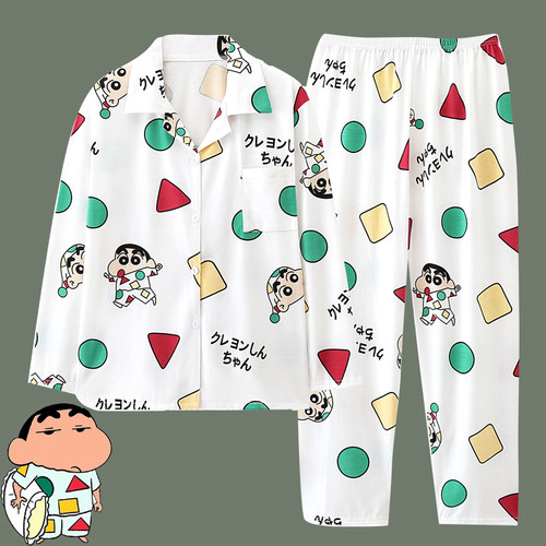 男女纯棉蜡笔小新学生睡衣套装