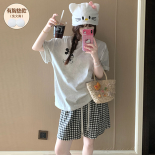 2026新款 米奇睡衣女款 可外穿少女套装 网红款 夏纯棉带胸垫短袖 短裤