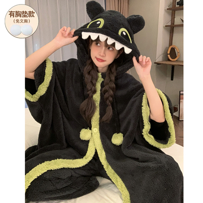 冬季睡衣女款睡袍斗篷加厚浴袍