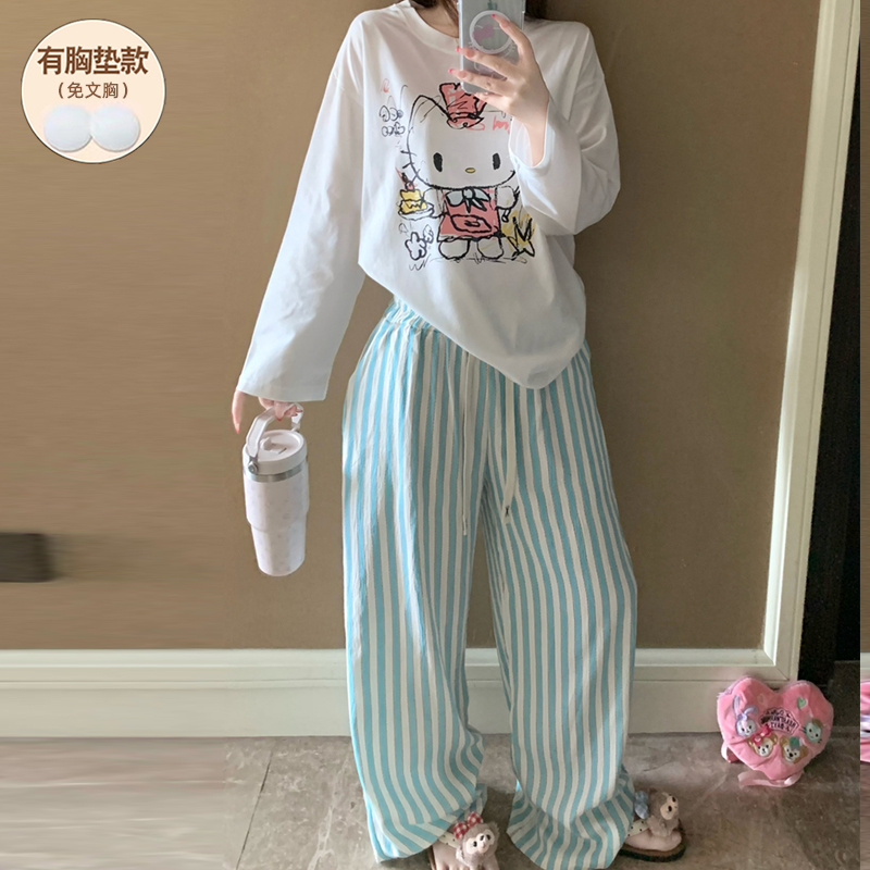 秋季睡衣女款长袖纯棉防凸点卡通