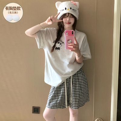 带胸垫睡衣女款夏短袖纯棉网红款