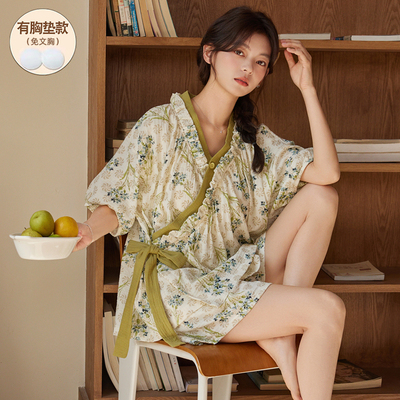 睡衣女款夏带胸垫短袖和服可外穿