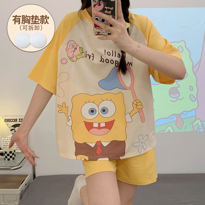 海绵宝宝纯棉睡衣女两件套夏季新
