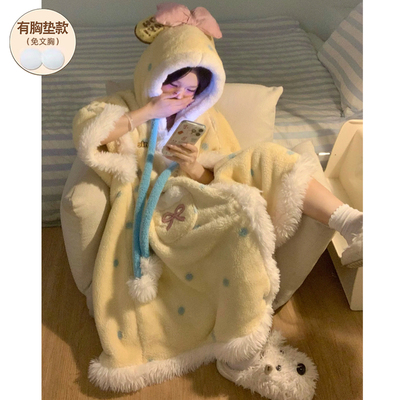 睡袍冬加厚女款睡衣珊瑚绒可外穿
