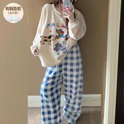 冬季睡衣女款保暖加厚珊瑚绒卡通