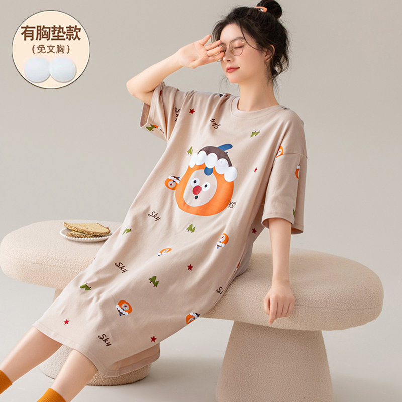 【7A抑菌】睡裙女夏天纯棉带胸垫