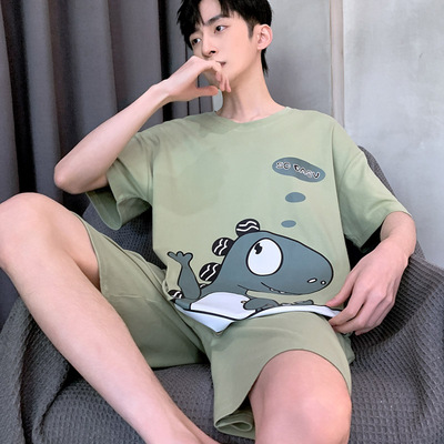 睡衣男款夏季纯棉短袖短裤卡通薄