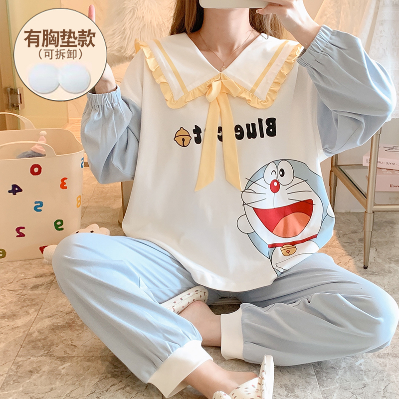 哆啦A梦睡衣女春秋季纯棉卡通可