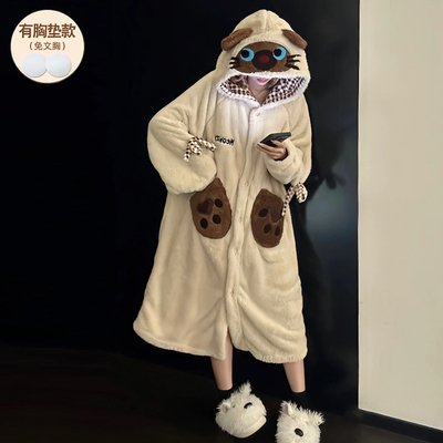 睡袍冬加厚女款睡衣珊瑚绒可外穿