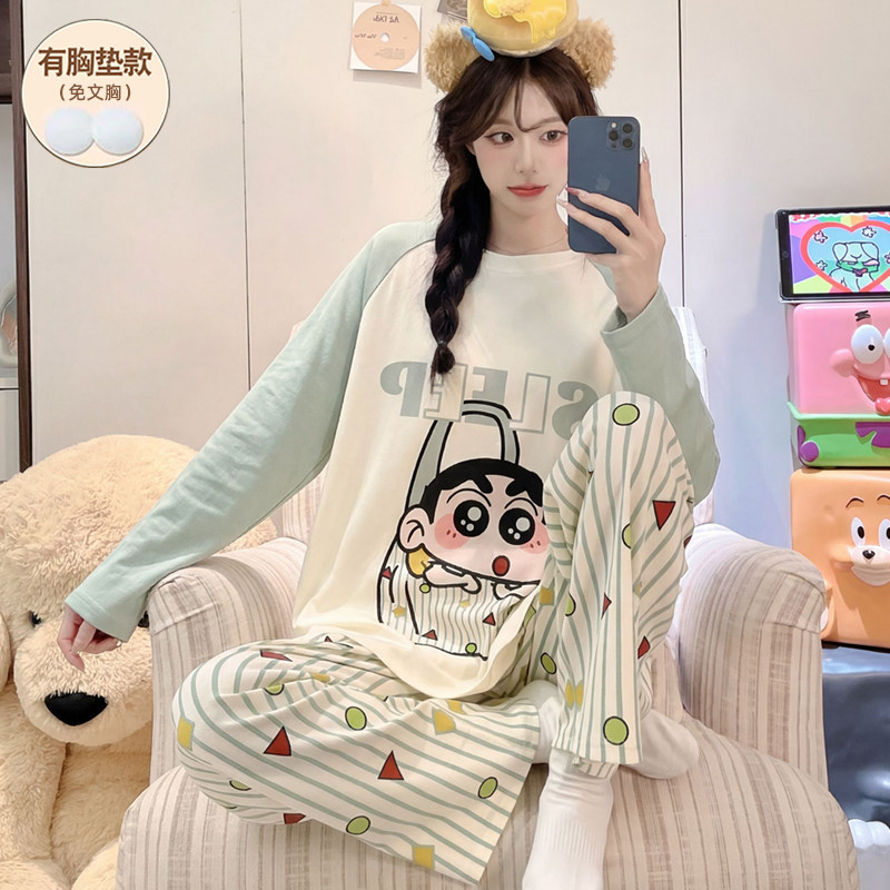 睡衣女带胸垫秋季纯棉2026年新款图片