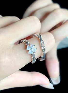 荆棘四叶草情侣戒指气质简约感