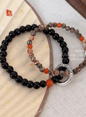国风平安扣串珠手链女款小众黑色