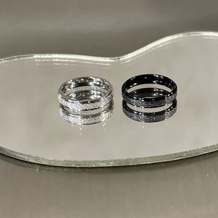 原创非黑即白满天星磨砂黑白戒指男女高级感小众设计情侣对戒指环