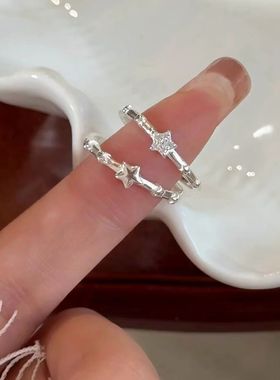 五角星交叉复古银色开口戒指