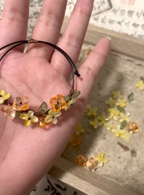 月桂花水晶碎石手链手工编织成品不规则碎石可调节手绳百搭情侣