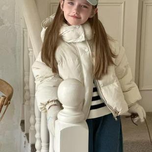 中大童韩版纯色针织带连帽洋气时尚公主风保暖拉链百搭女童羽绒服