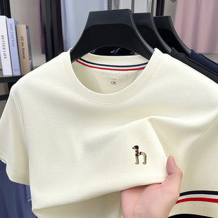 圆领 T恤男夏季 纯色棉短袖 刺绣轻奢休闲百搭上衣 奥特莱斯撤柜