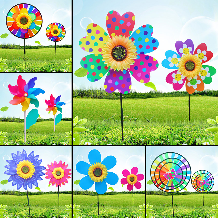 地摊儿童玩具幼儿园六一活动 装饰双层卡通向日花大风车