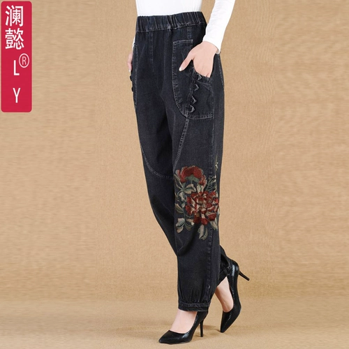 Фонарь для матери, весенние джинсовые штаны, оверсайз, для среднего возраста