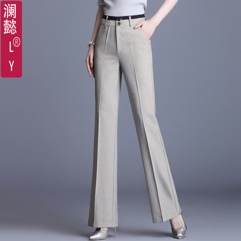 秋冬厚款加绒南韩丝微喇裤双色腰垂顺坠感鱼尾裤职业西裤喇叭裤女