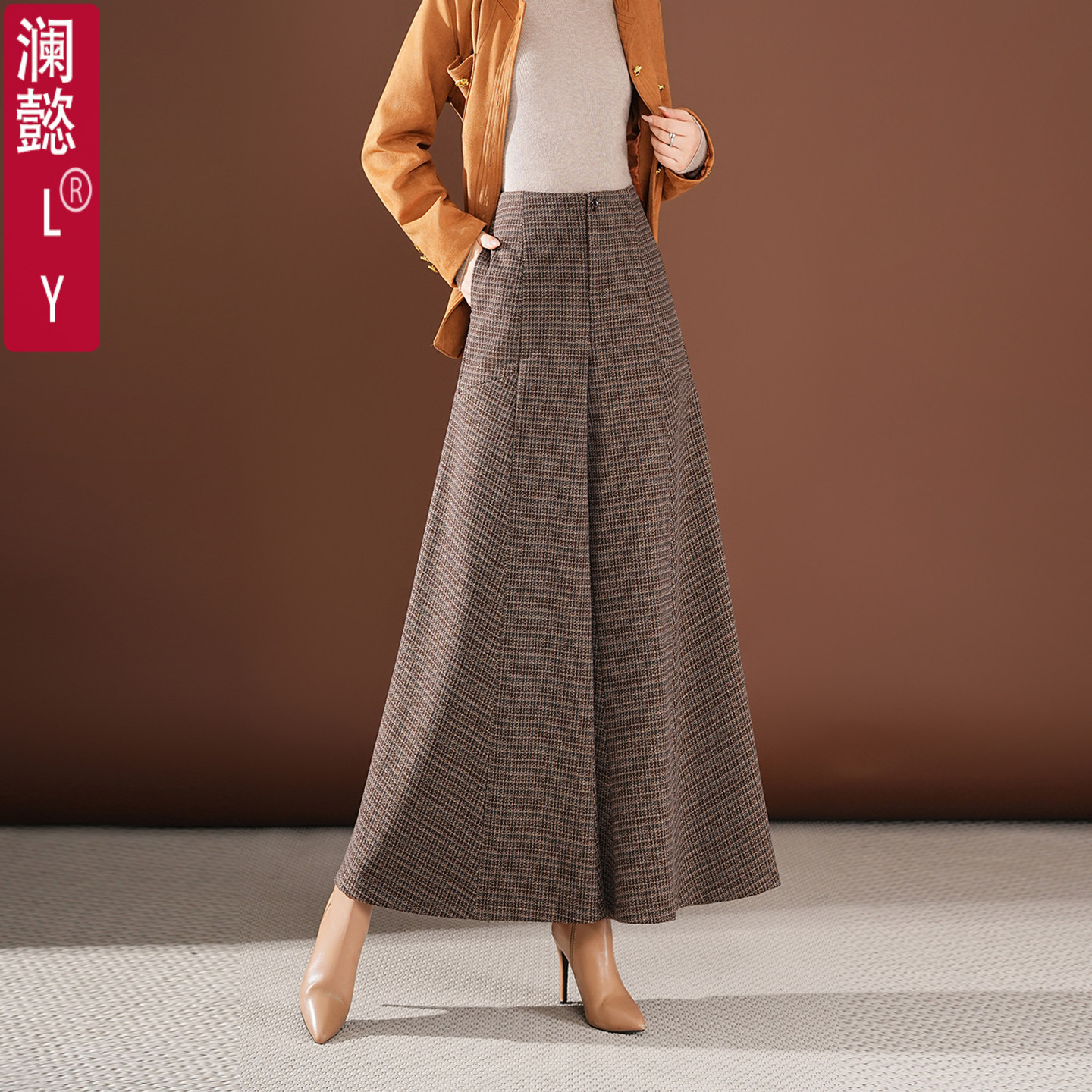 秋冬厚格纹毛呢阔腿裤高腰垂坠感裤裙裤显瘦肥腿裤九分裤舞蹈裤,女装/女士精品,西装裤/正装裤,淘宝优惠券,粉丝福利购,淘宝优惠卷