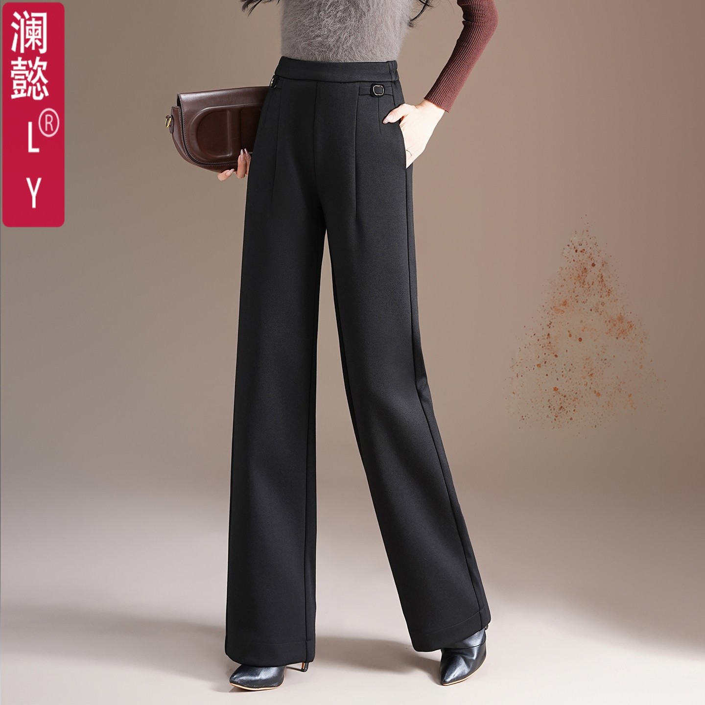 秋冬厚款加绒保暖高腰阔腿裤女垂感通勤后腰松紧弹力直筒裤西装裤,女装/女士精品,西装裤/正装裤,淘宝优惠券,粉丝福利购,淘宝优惠卷