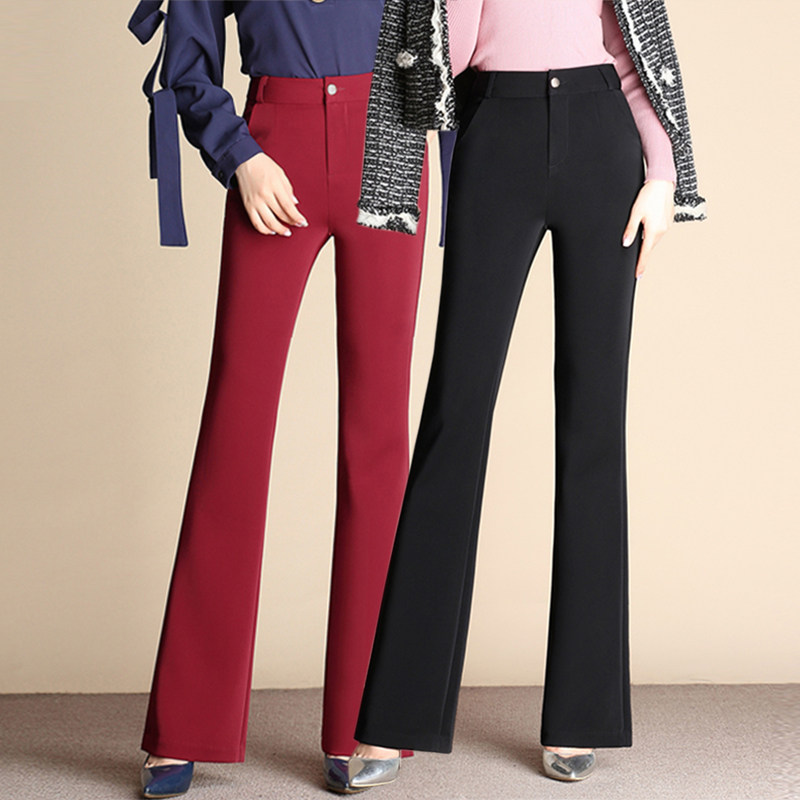 秋冬厚款垂顺坠感黑色修身微喇西裤南韩丝高腰直筒裤显瘦长裤女裤