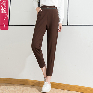 小西裤 小个子烟管裤 遮肉显瘦松紧弹力高腰九分老爹裤 初秋哈伦裤