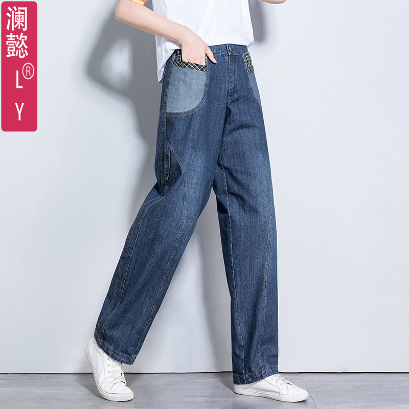 澜懿哈伦大码中老年花苞牛仔裤