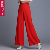 侧拉链显瘦阔脚裤 雪纺阔腿裤 垂顺宽腿裤 长裤 夏季 女裤 清爽薄款