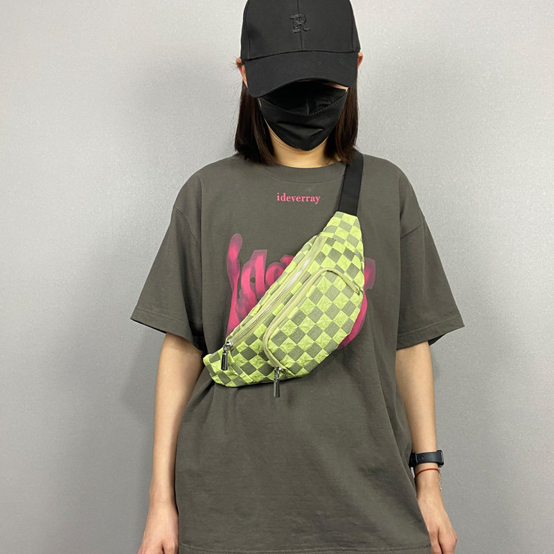 运动胸包韩版ins街头潮流格子腰包斜挎包女2023新款潮单肩小挎包
