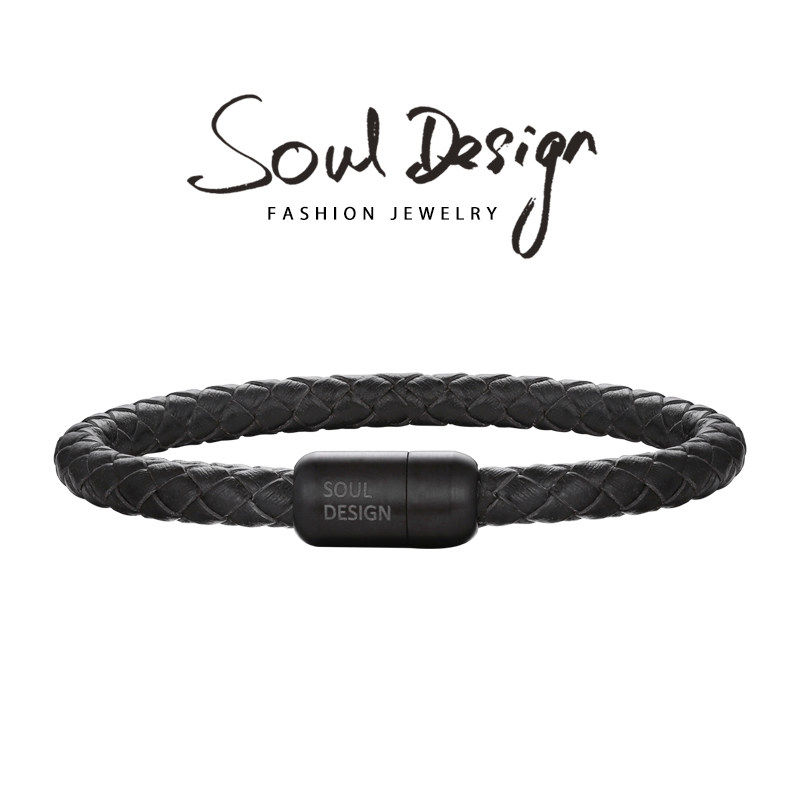 SoulDesign意大利牛皮手镯皮手绳男女士编织皮绳情侣礼物手镯手链
