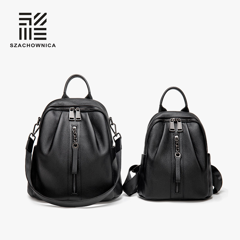 青年头层牛皮双肩背包百搭时尚休闲夹层大号2022新款软皮背包女包