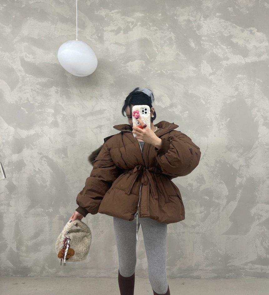 排单2025冬新款韩国东大门真狐狸毛大毛领抽绳90白鸭绒中长羽绒服