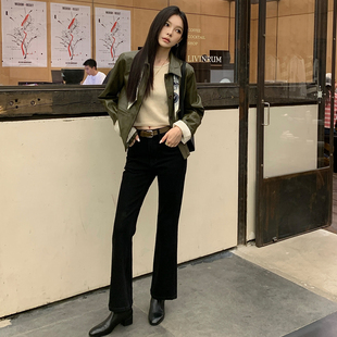 小个子牛仔裤女黑灰色九分直筒微喇叭裤显高显瘦弹力2025新款高腰