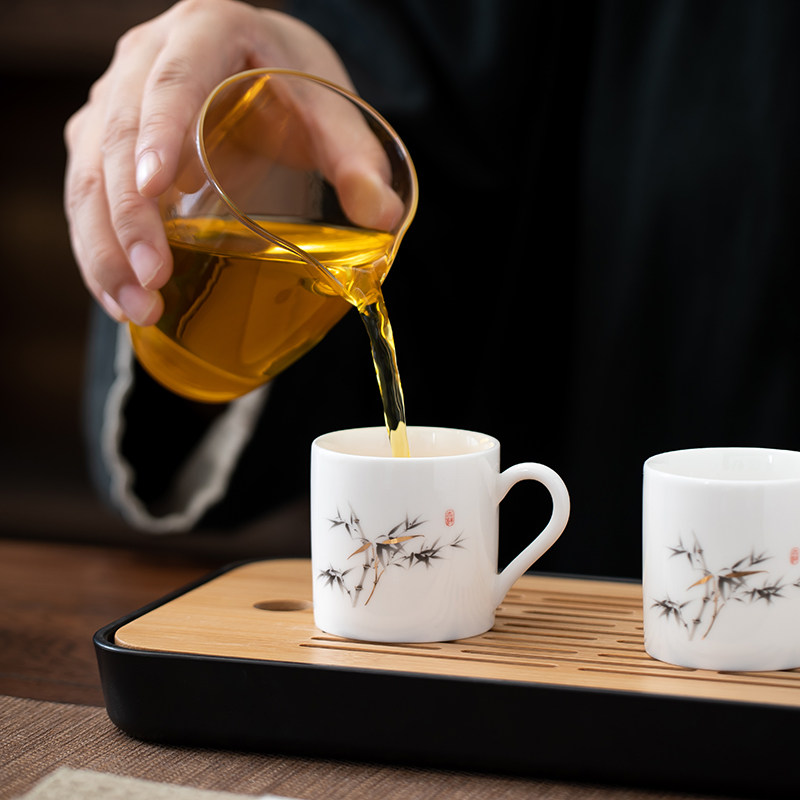 墨青陶瓷家用中式防烫有耳茶杯功茶杯