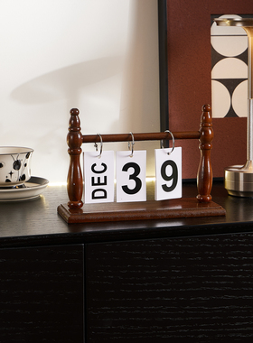 ins风复古台历桌面摆件木质翻页日历家居装饰品万年历拍摄道具