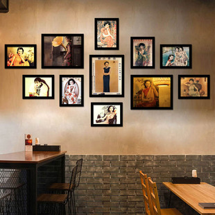 老上海挂画民国风旗袍美女月份牌装饰画火锅店饭店照片墙包厢壁画