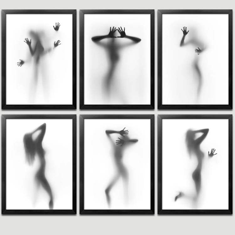 性感美女装饰画黑白影子人体艺术卧室酒店卫生间挂画酒吧KTV壁画图片