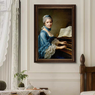 古典法式 饰画琴行音乐教室工作室挂画 弹钢琴少女贝多芬肖邦琴谱装