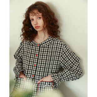 墨格短款上衣显瘦纯棉纱色织长袖长裤家居服睡衣套装春季女新2026