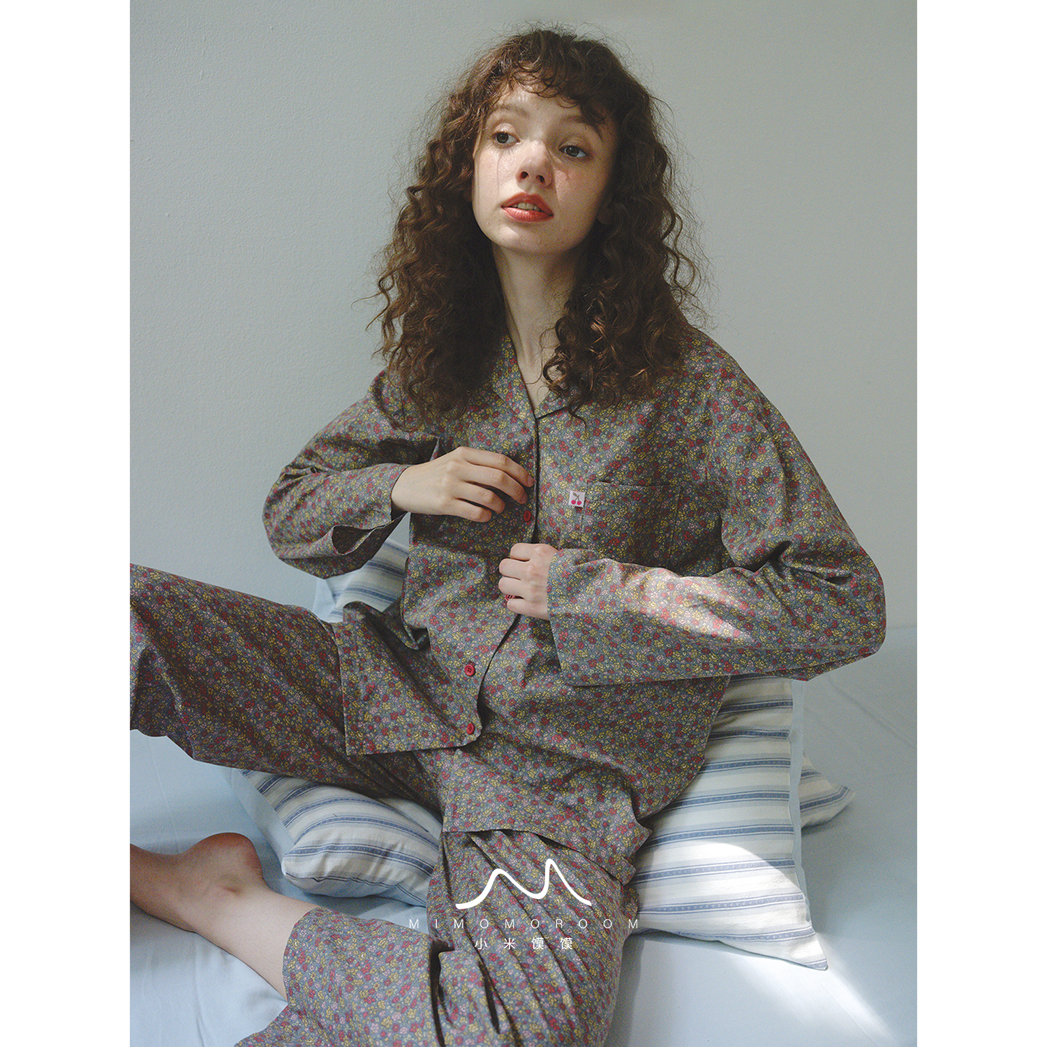 榛果小碎花·复古法式花朵长袖长裤睡衣套装纯棉高端家居服秋季女