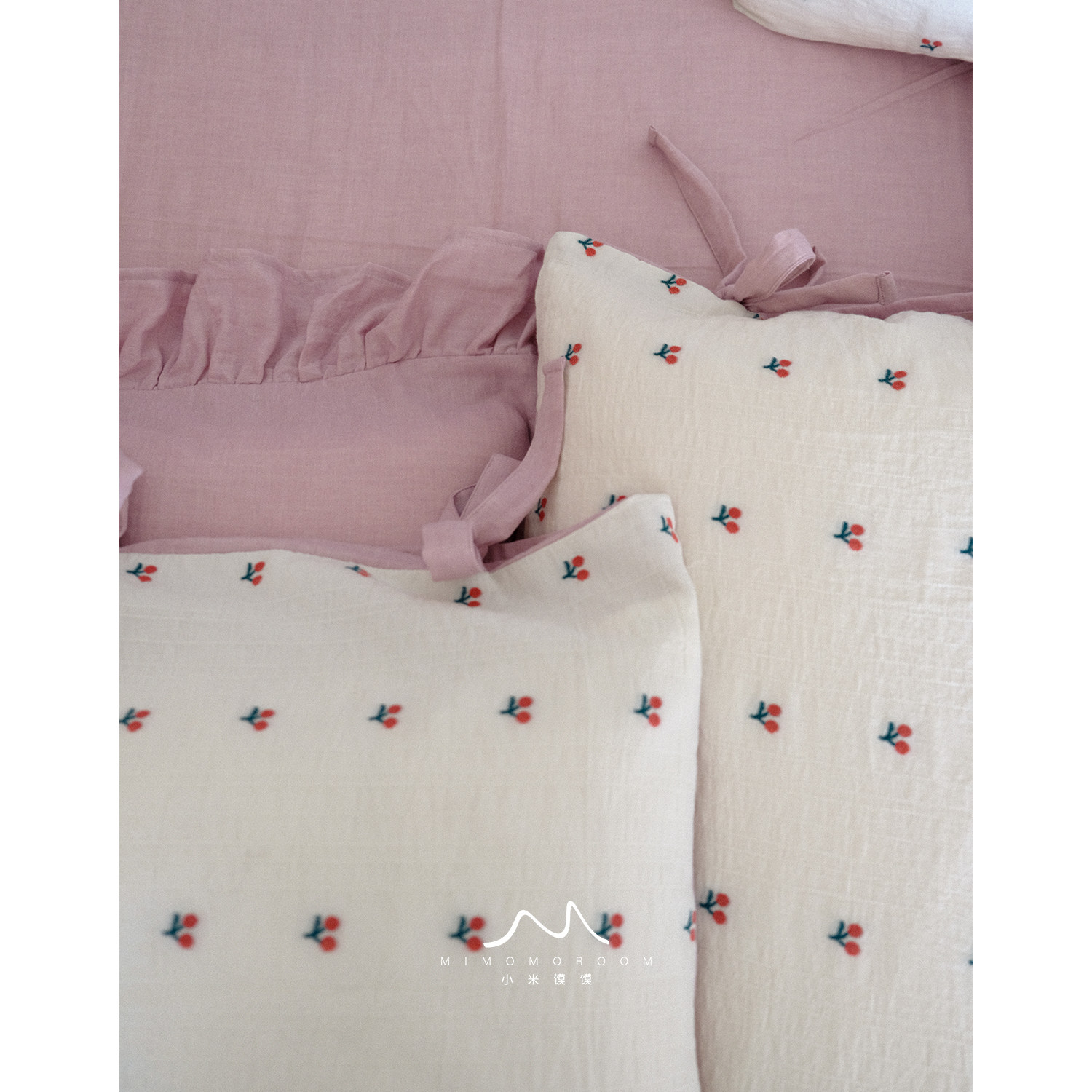 樱糖软眠&middot;60支樱桃小提花很特别的紫色纯棉绑带床上四件套床笠