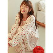 小米馍馍 睡裙外穿 长袖 草莓奶冻长裙圆领元 气纯棉纱布田园风春季